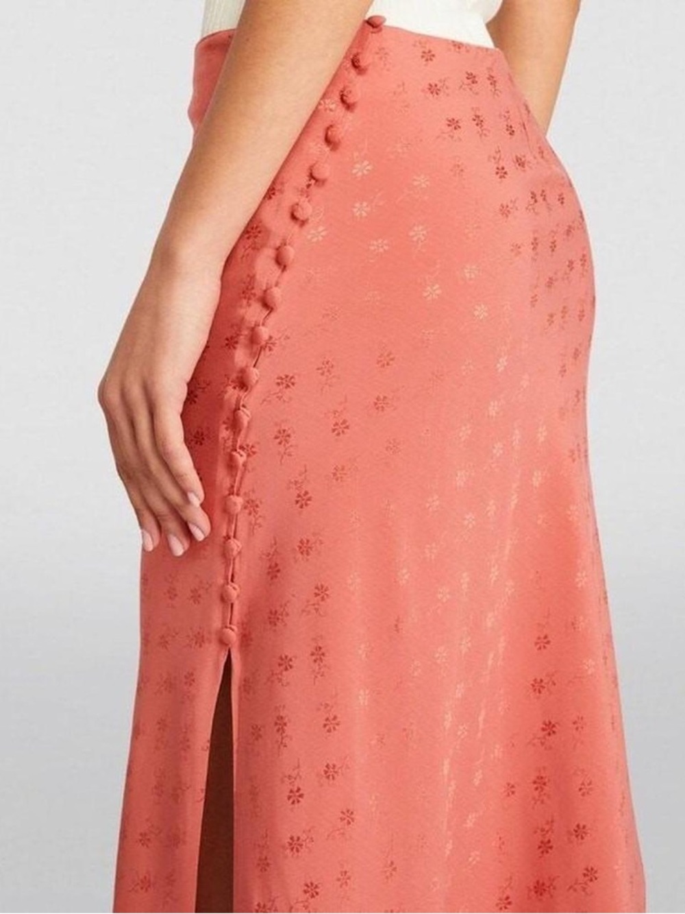 Veronica Beard Frankonia Coral Midi Skirt with Side Button Detail - Picture 2 of 3